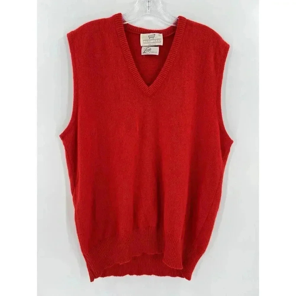 Vintage "Levy's" Nashville Lord Jeff Red Shetland Wool Sweater Vest Size Large